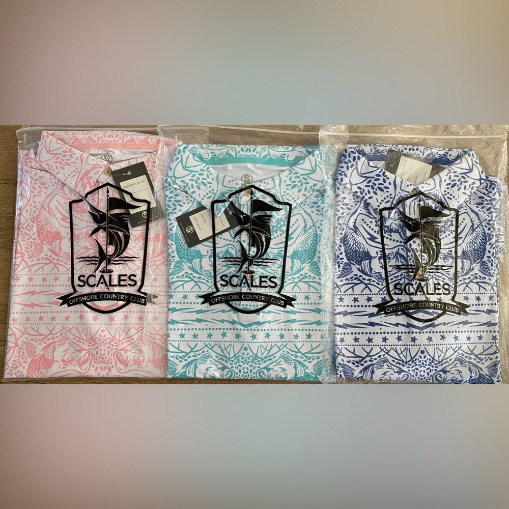 •NWT•{3} SCALES Outdoor Country Club MANGROVE SLAM Polo- LARGE